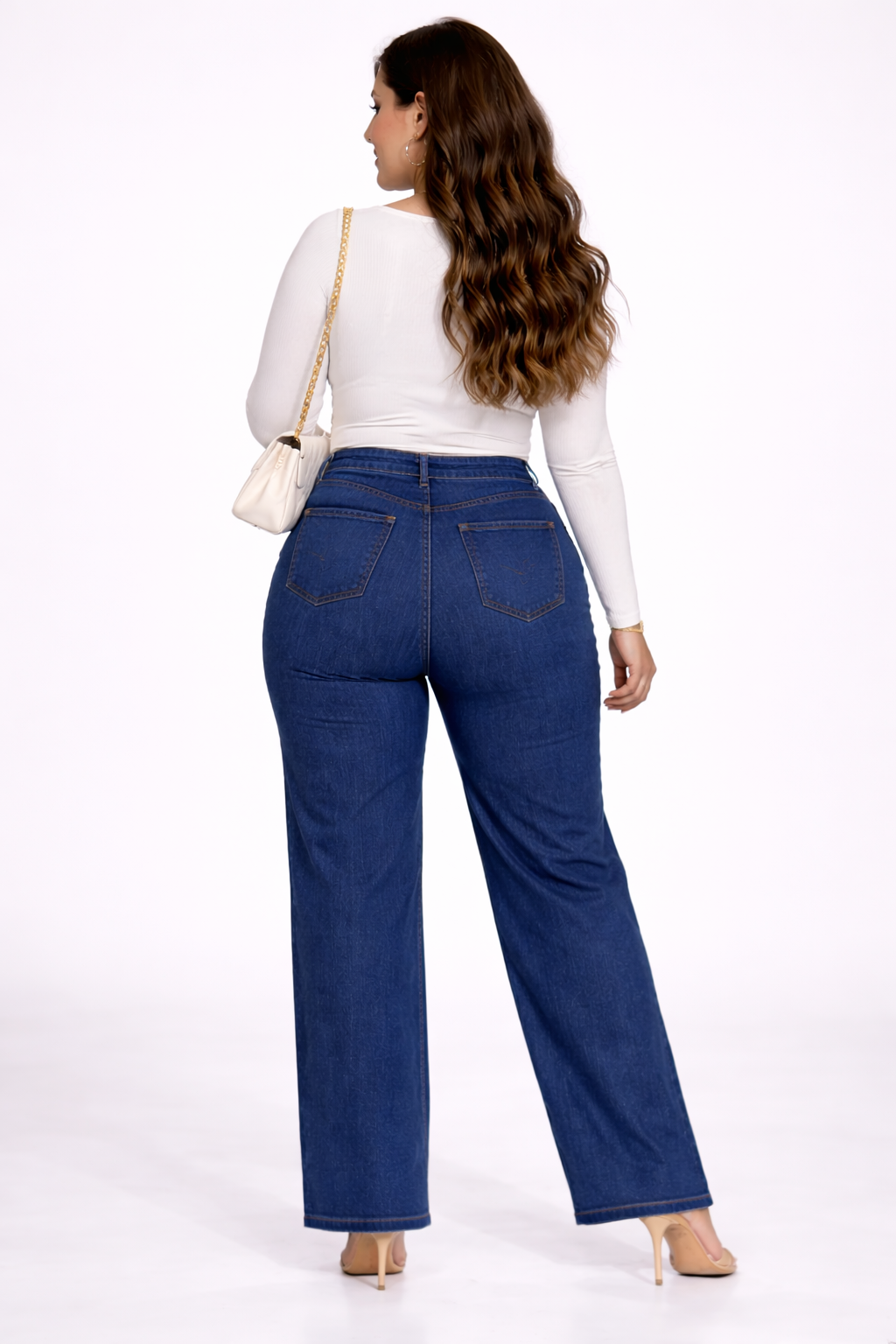 Dark Blue High Waist Wide Leg Stretchable Denim Jeans