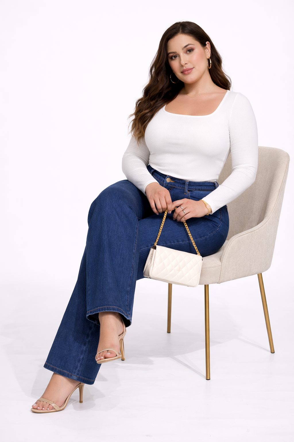 Dark Blue High Waist Wide Leg Stretchable Denim Jeans