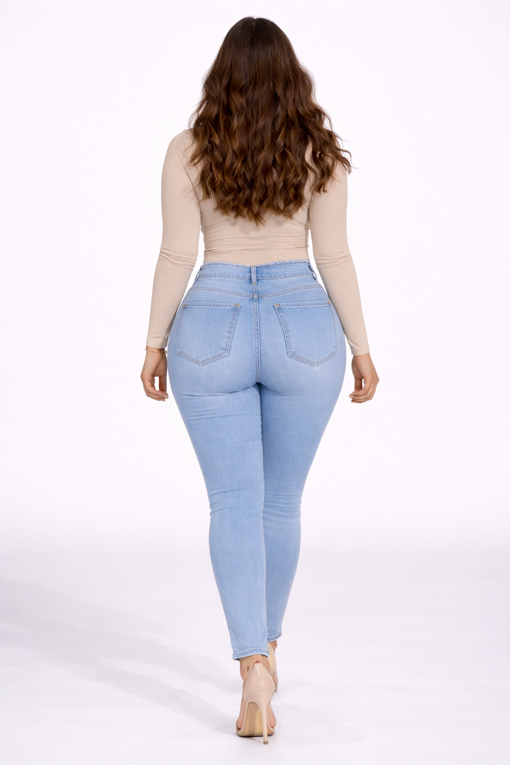 Light Blue High Waist Slim Fit Multi-Button Stretchable Denim Jeans