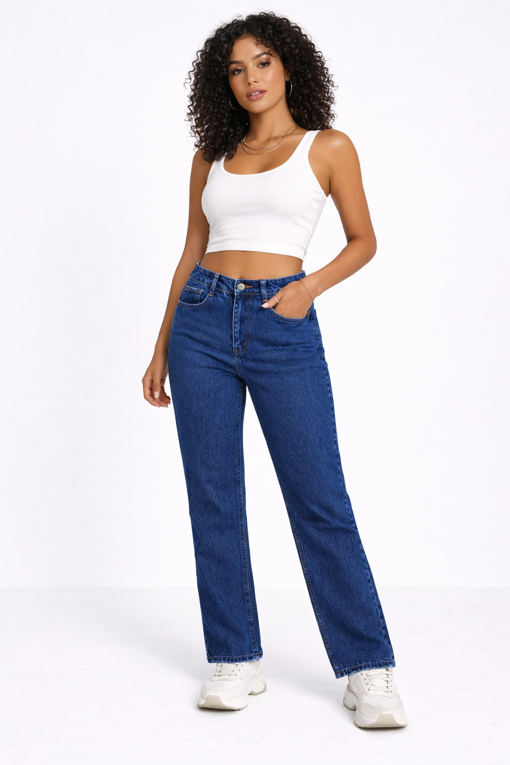 Dark Blue High Waist Straight Fit Denim Jeans