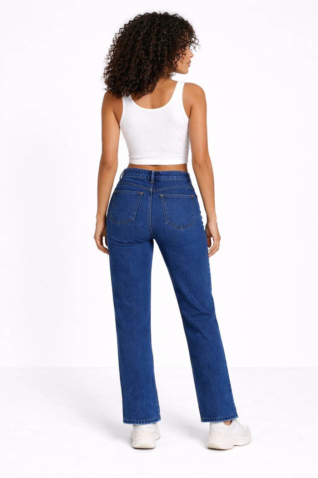 Dark Blue High Waist Straight Fit Denim Jeans