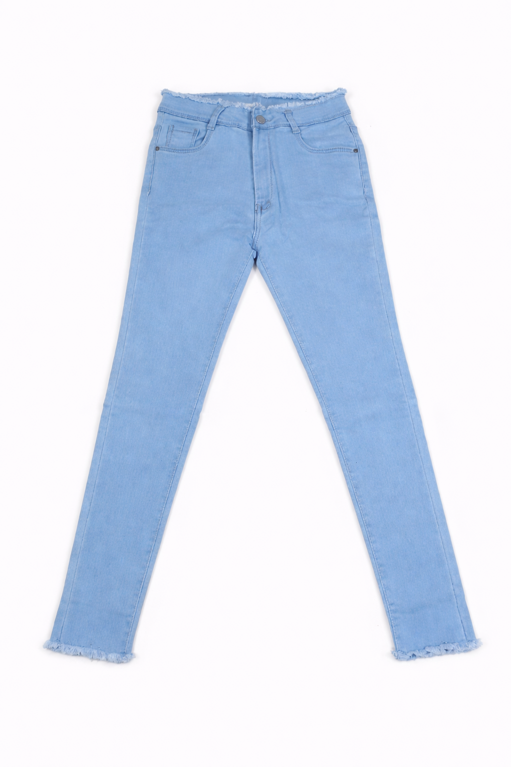 Light Blue High Waist Slim Fit Denim Jeans with Raw Hem