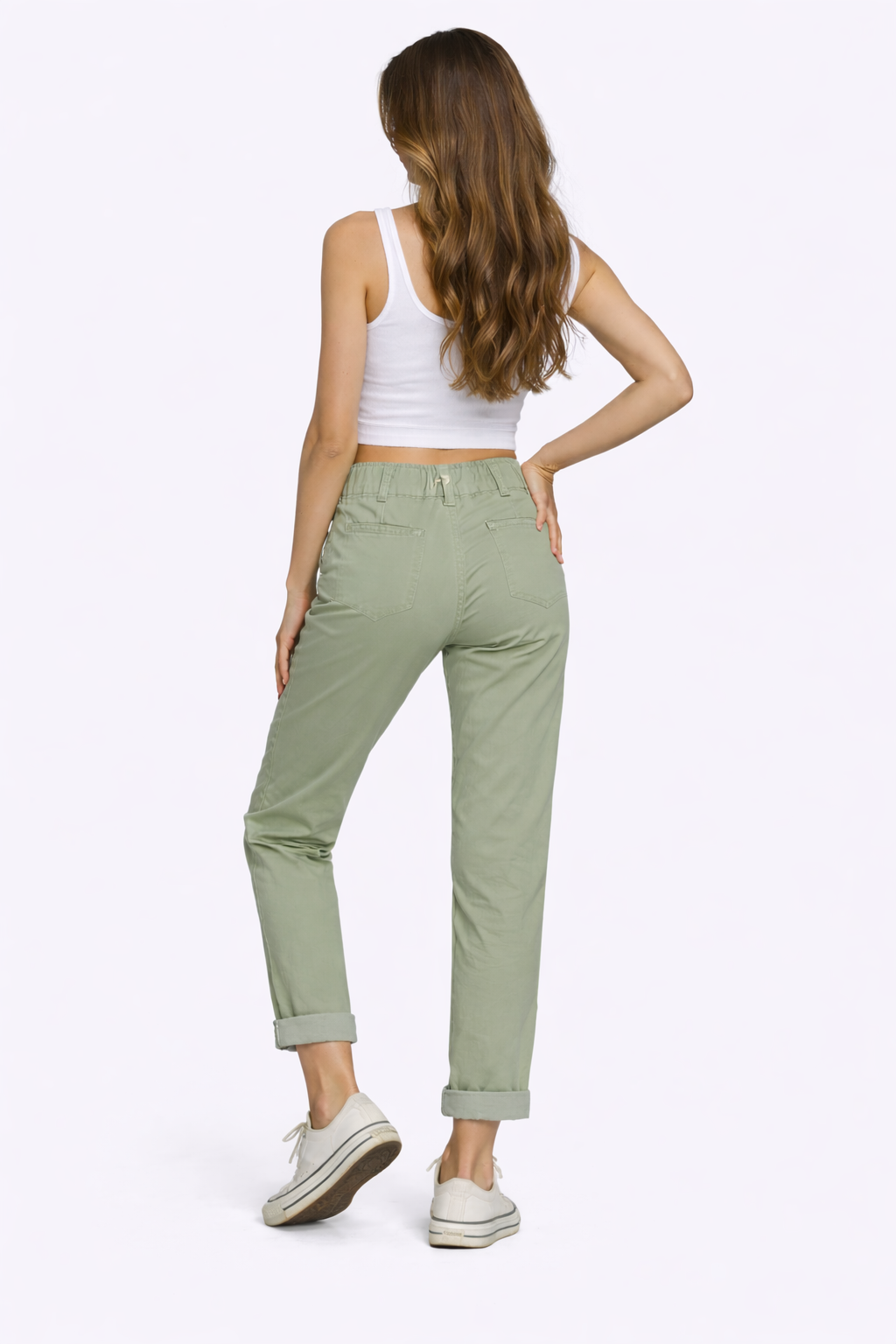 Sage Green High-Waist Casual Cotton Pants