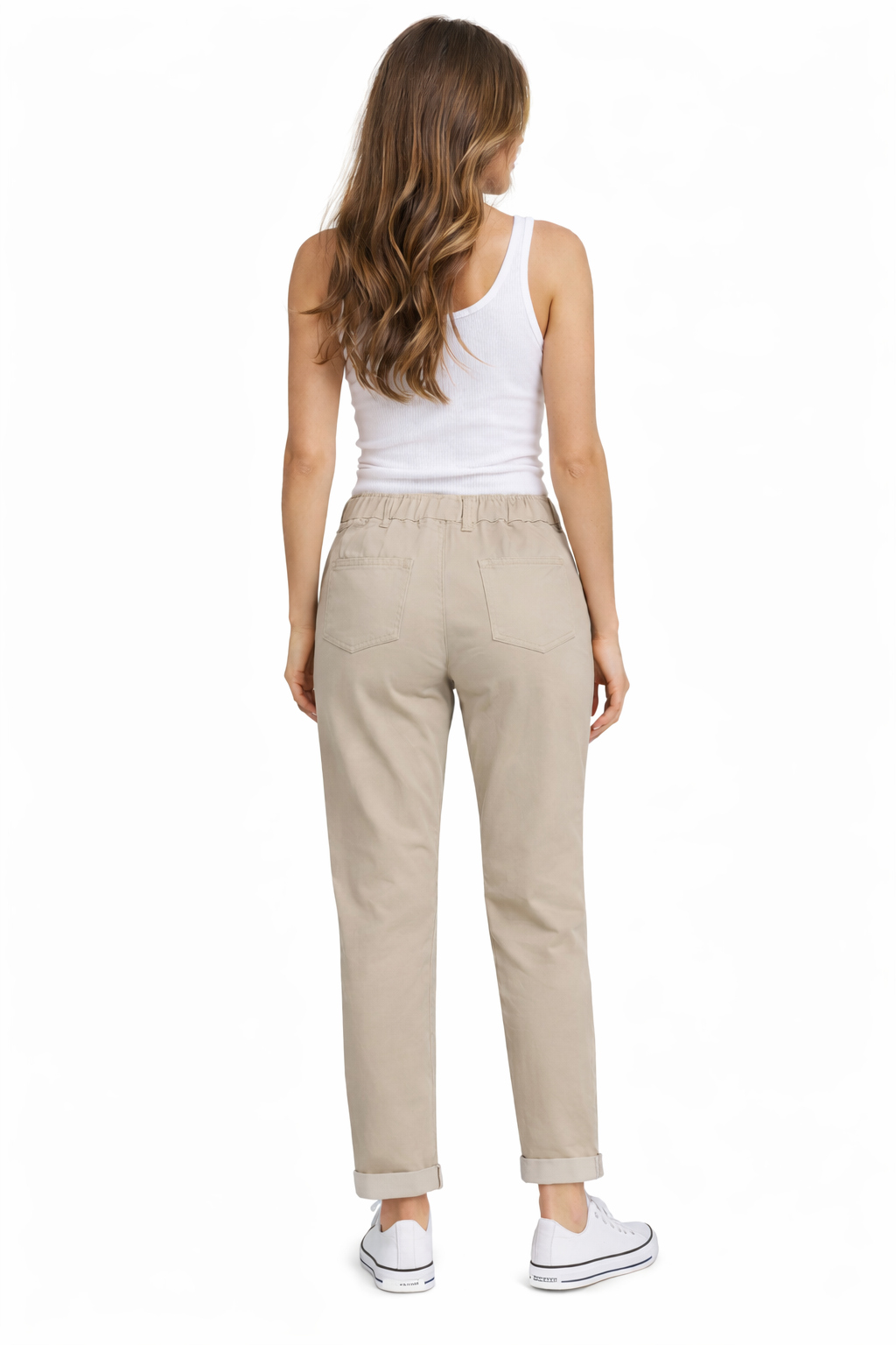 Beige High-Waist Casual Cotton Pants