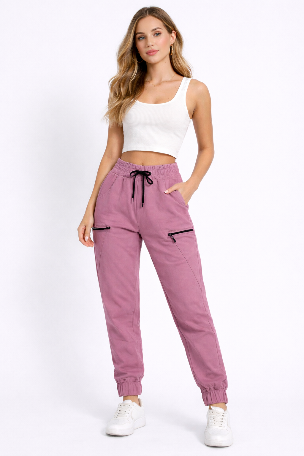Stylish Pink Cargo Jogger Pants