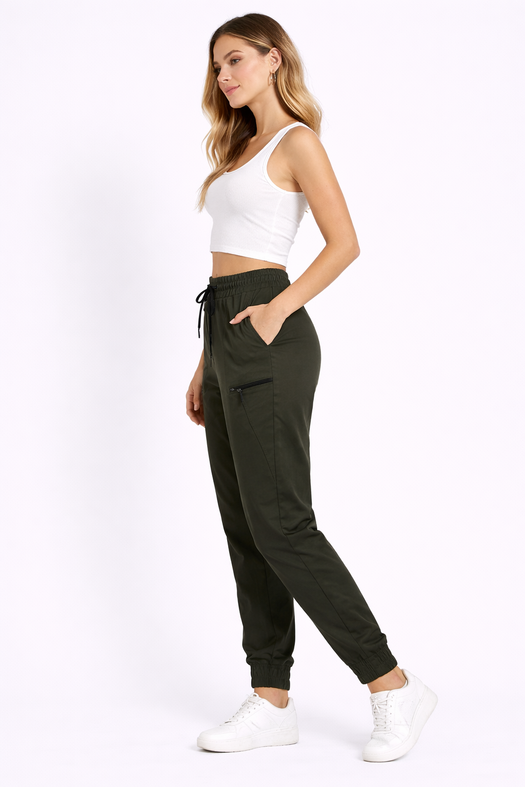 Stylish Bottle Green Cargo Jogger Pants