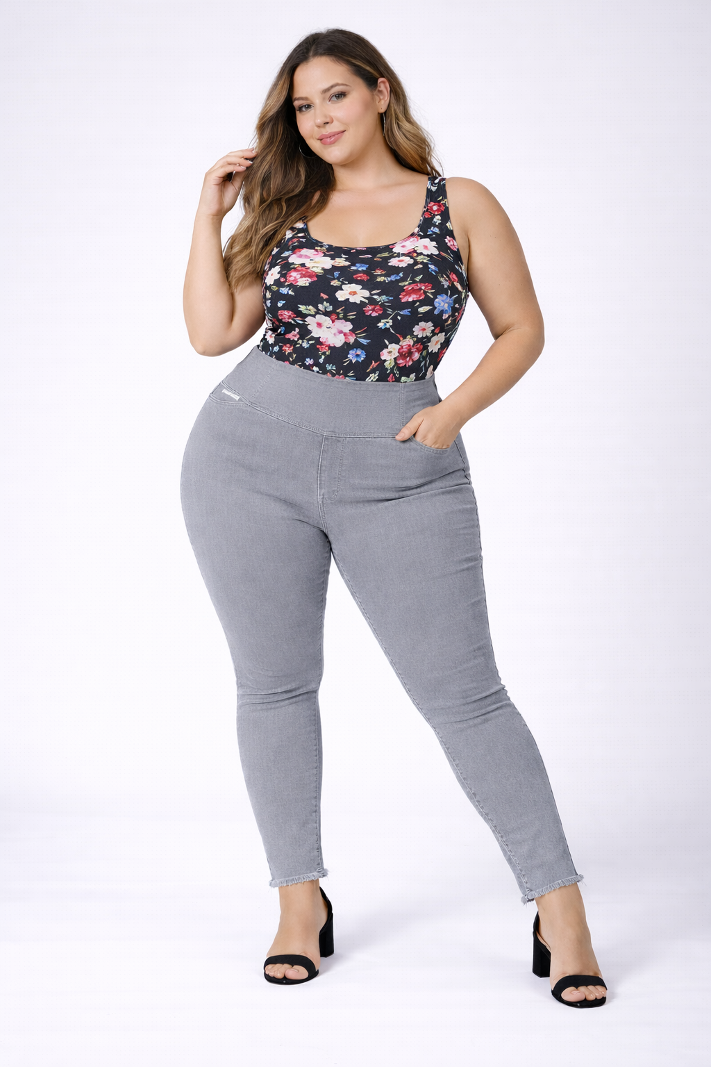 High Waist Stretchable Denim Jeggings – Grey