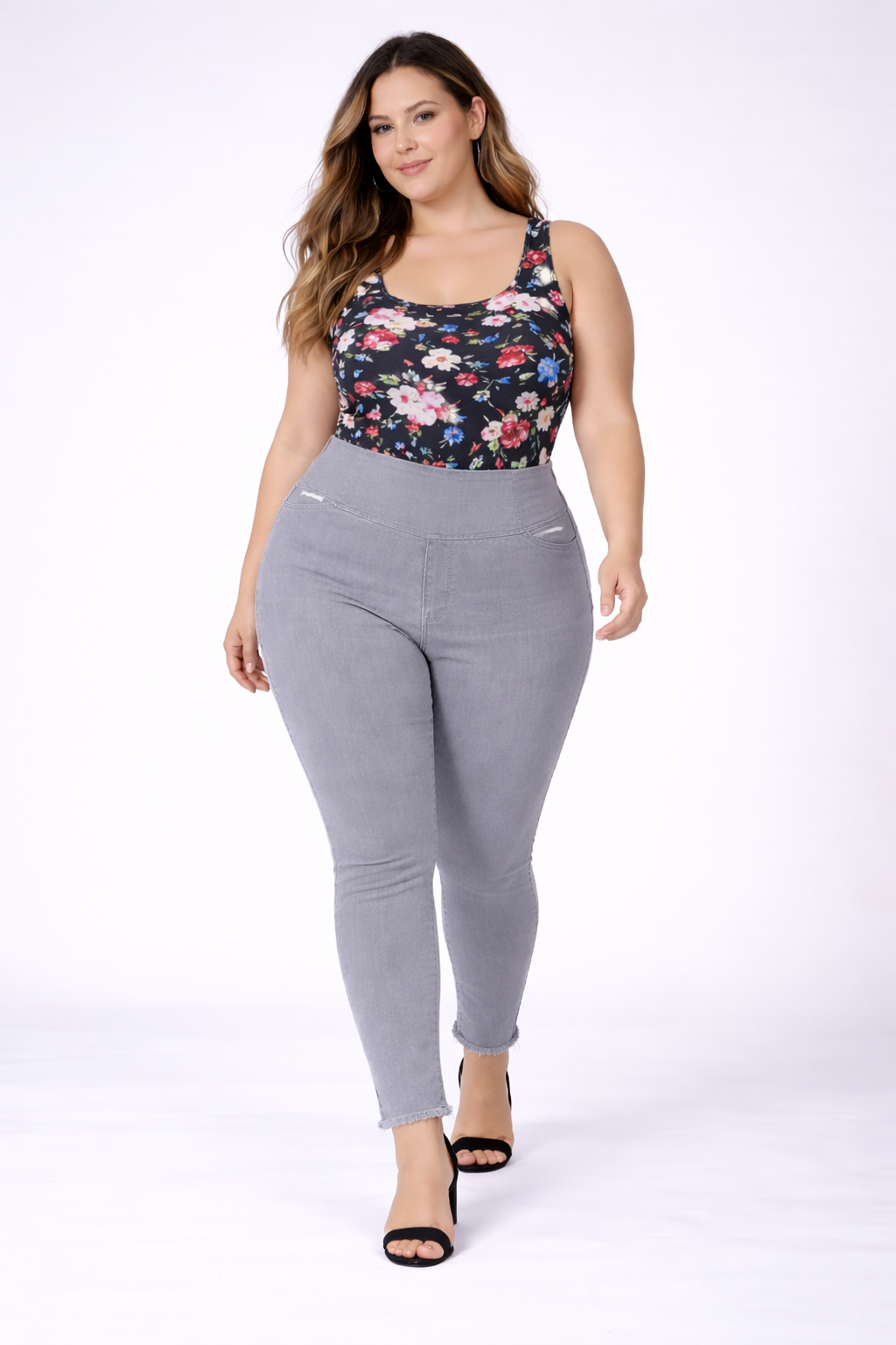 High Waist Stretchable Denim Jeggings – Grey
