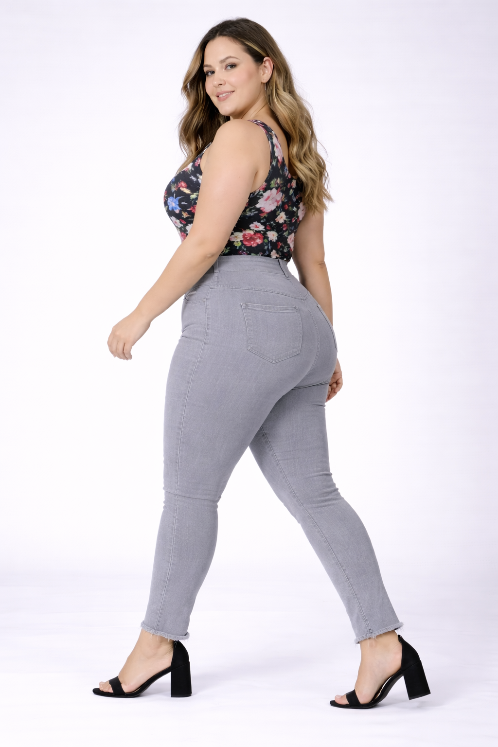 High Waist Stretchable Denim Jeggings – Grey