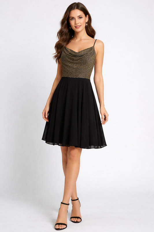 Elegant Black & Gold Party Dress for Women