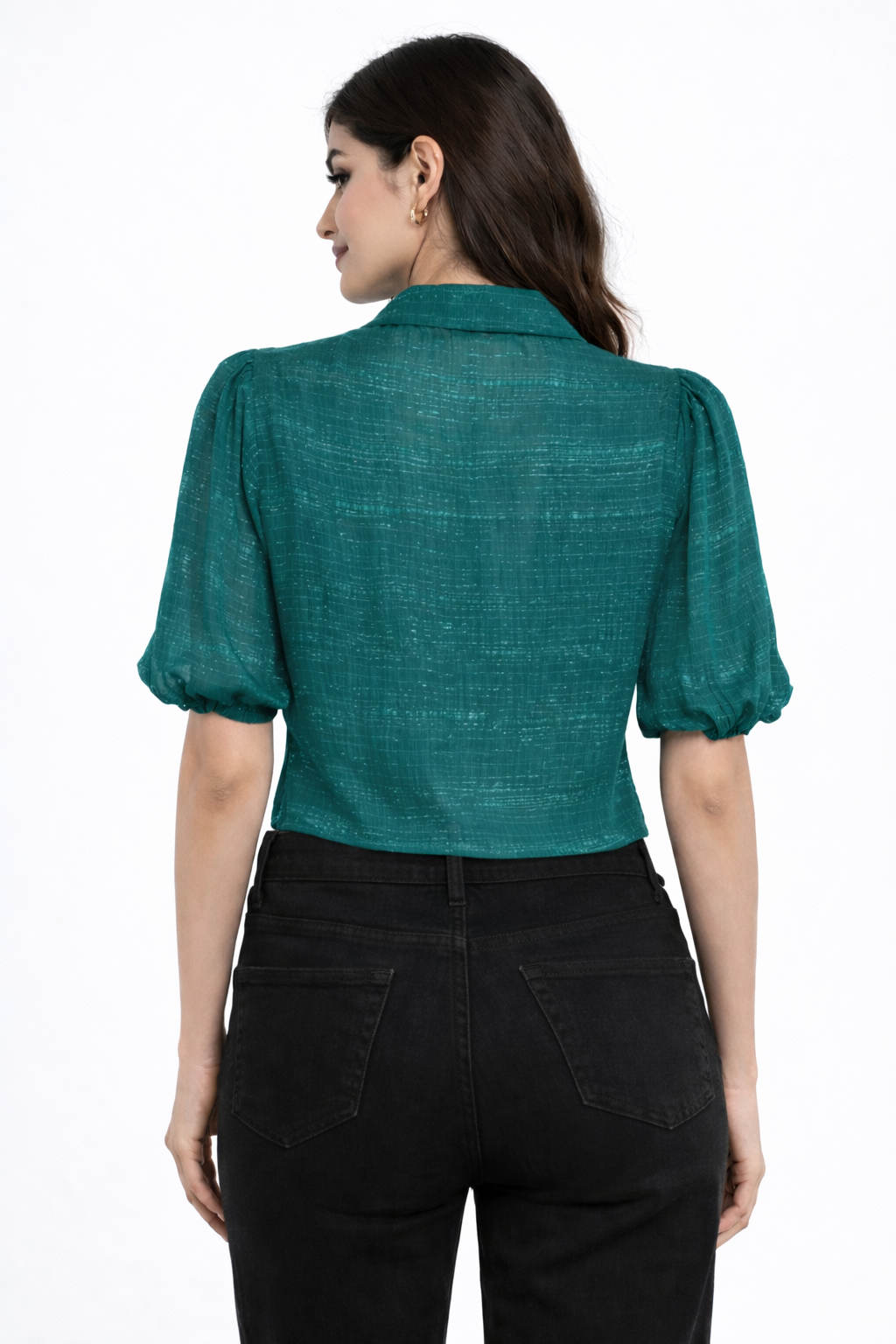Teal Green Shimmer Layered Tie-Up Top