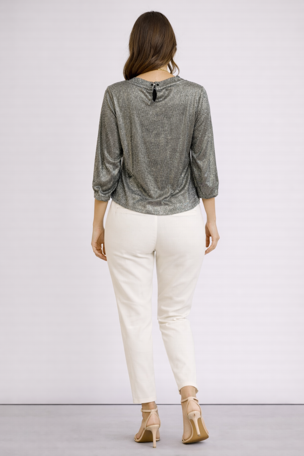 Metallic Grey Textured Round Neck Top