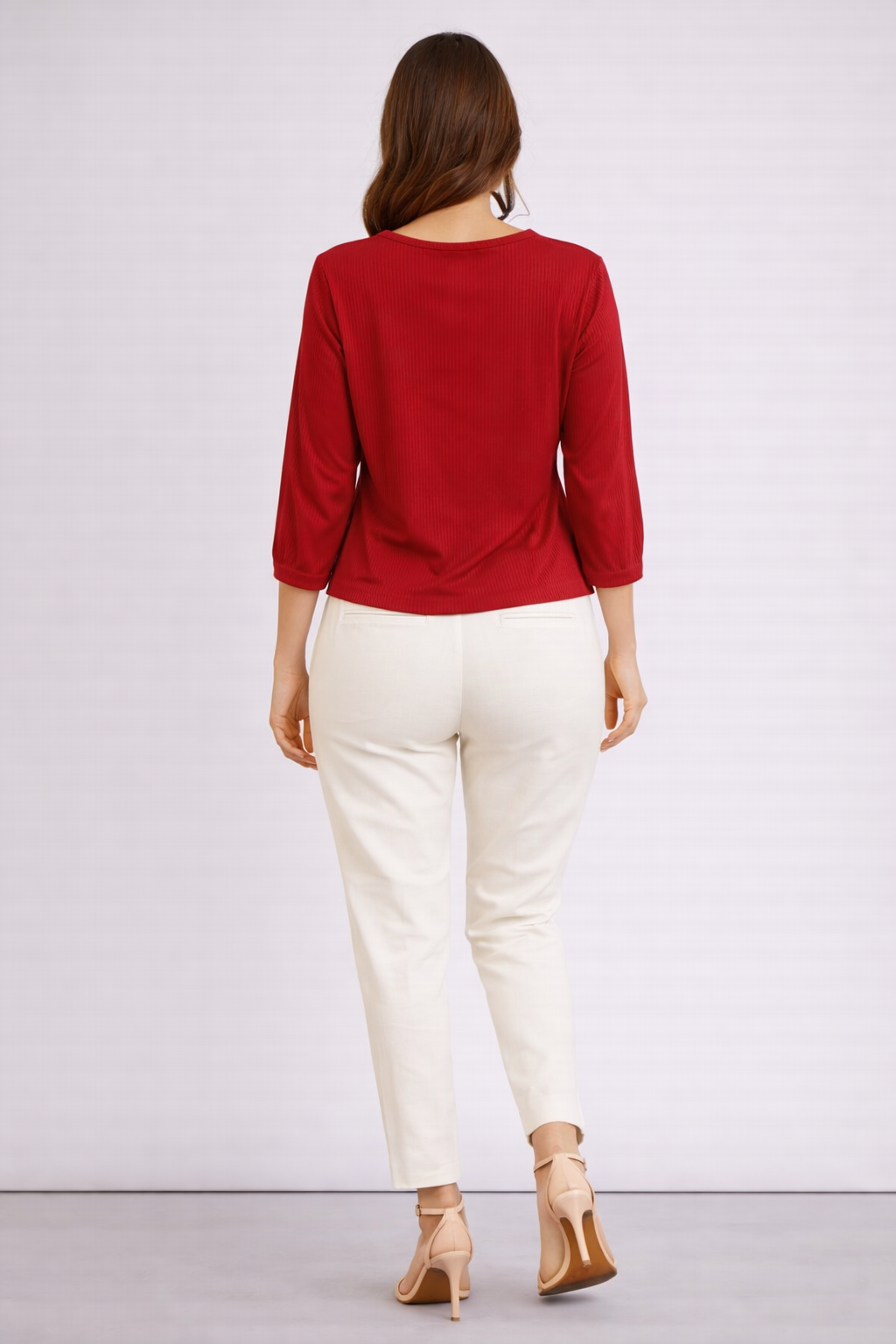 Elegant Red V-Neck Ribbed Top