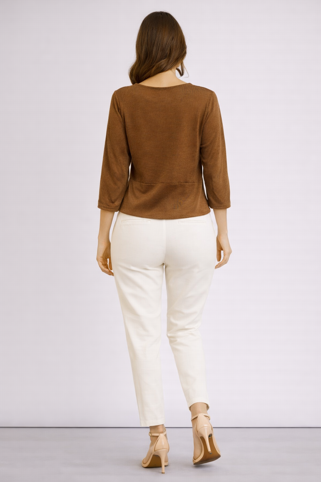 Brown V-Neck Pleated Top