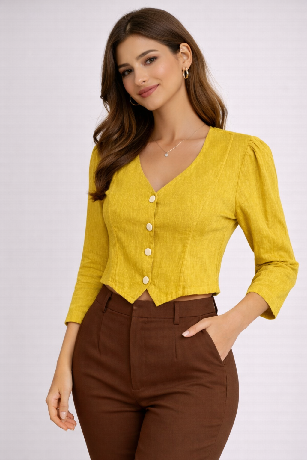 Mustard Yellow V-Neck Top