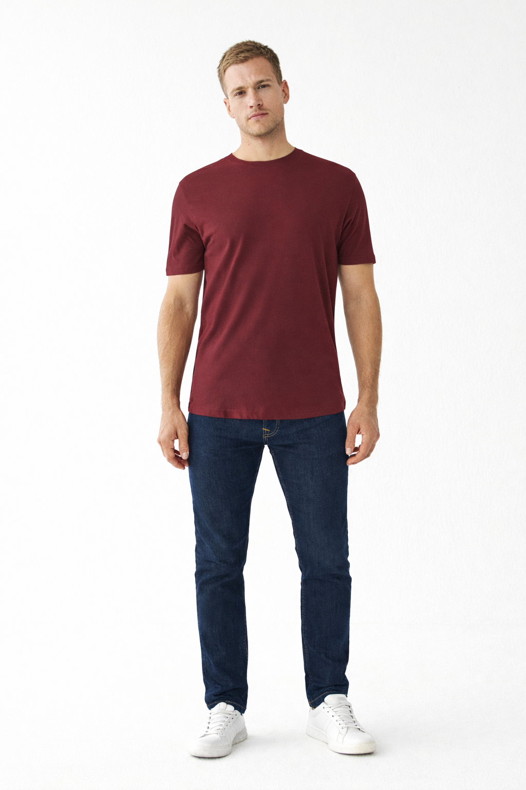 Men’s Maroon Premium Cotton Regular-Fit T-Shirt