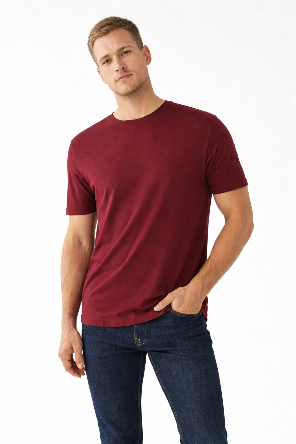 Men’s Maroon Premium Cotton Regular-Fit T-Shirt