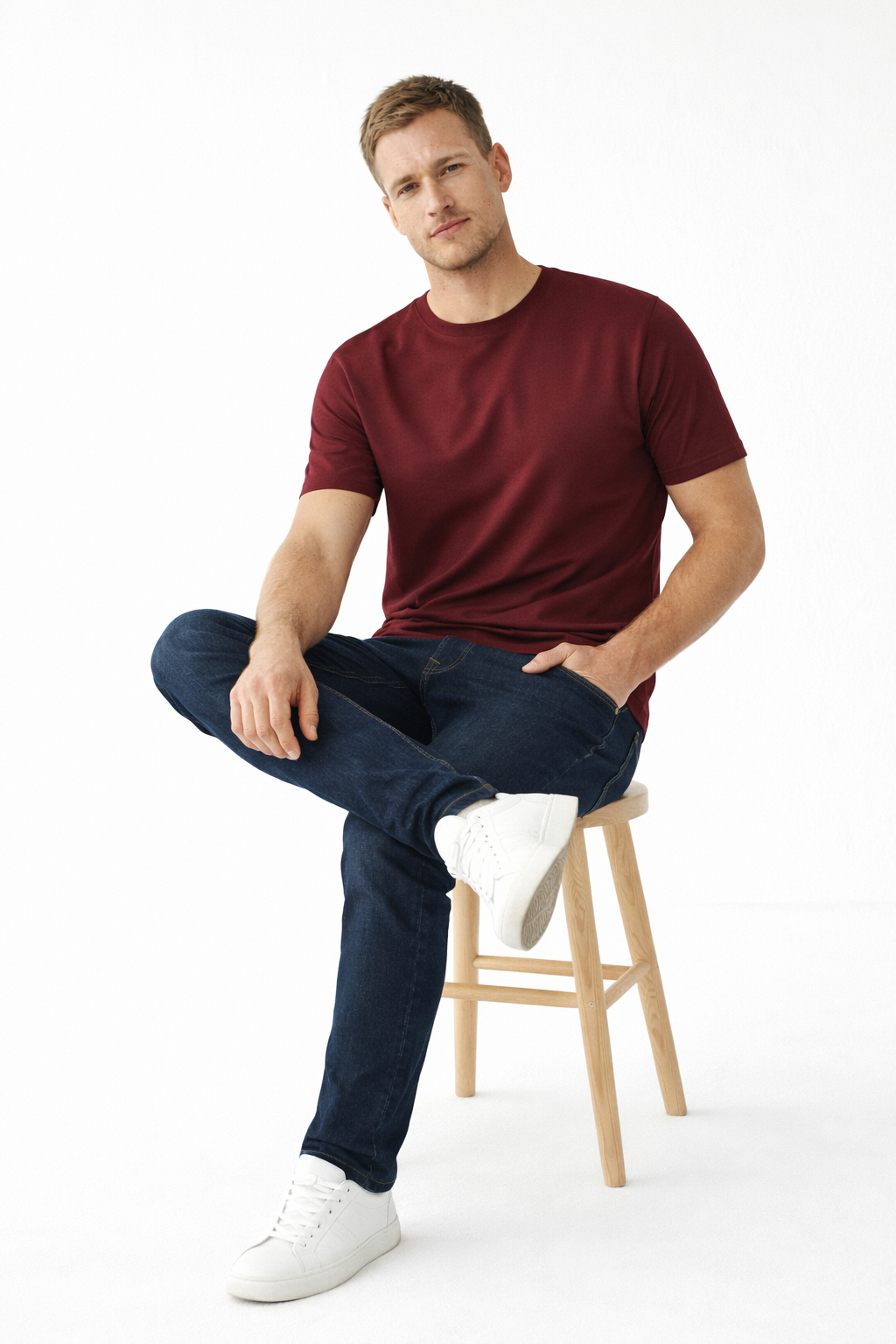 Men’s Maroon Premium Cotton Regular-Fit T-Shirt