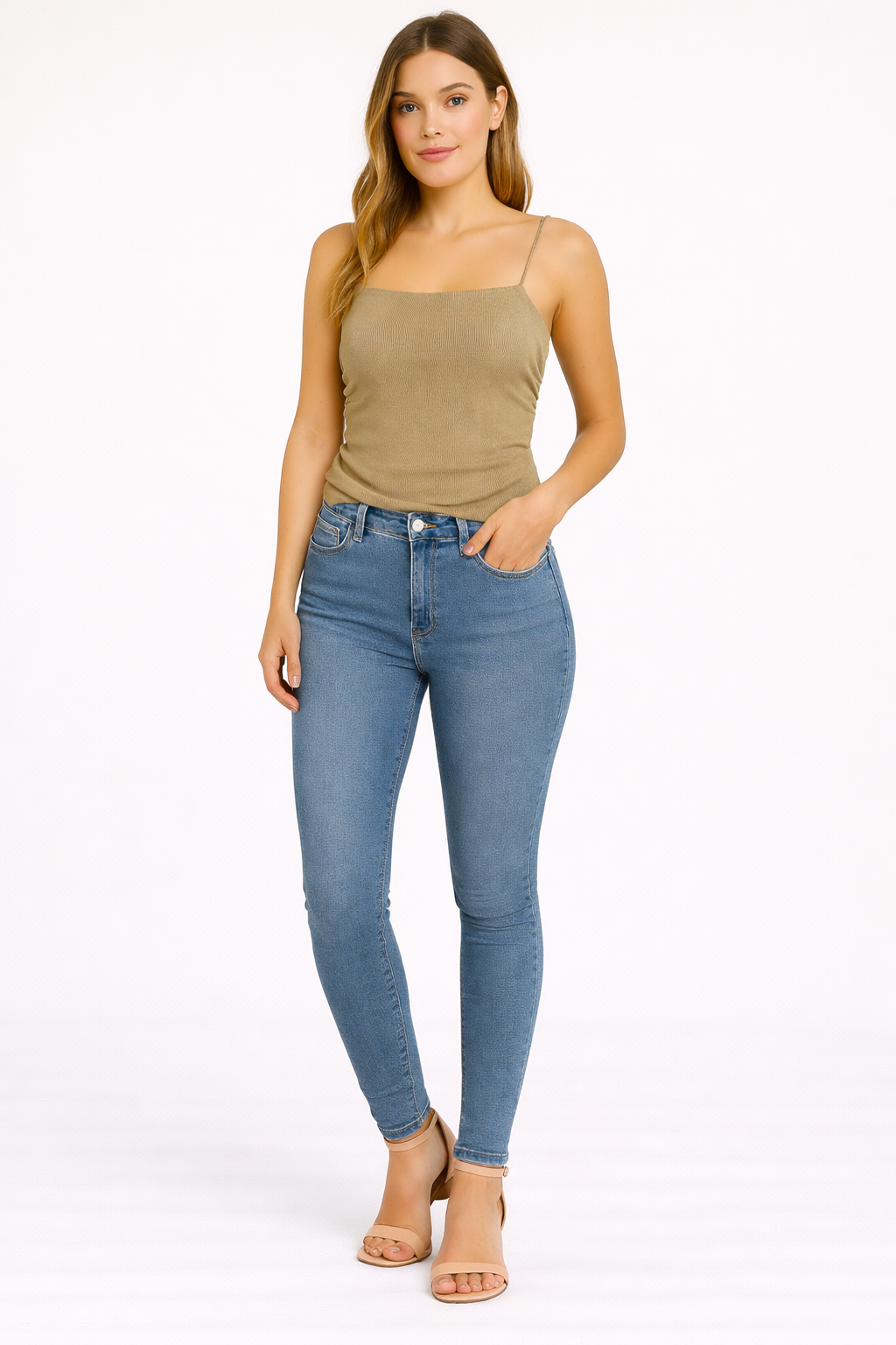Beige Ribbed Camisole Top