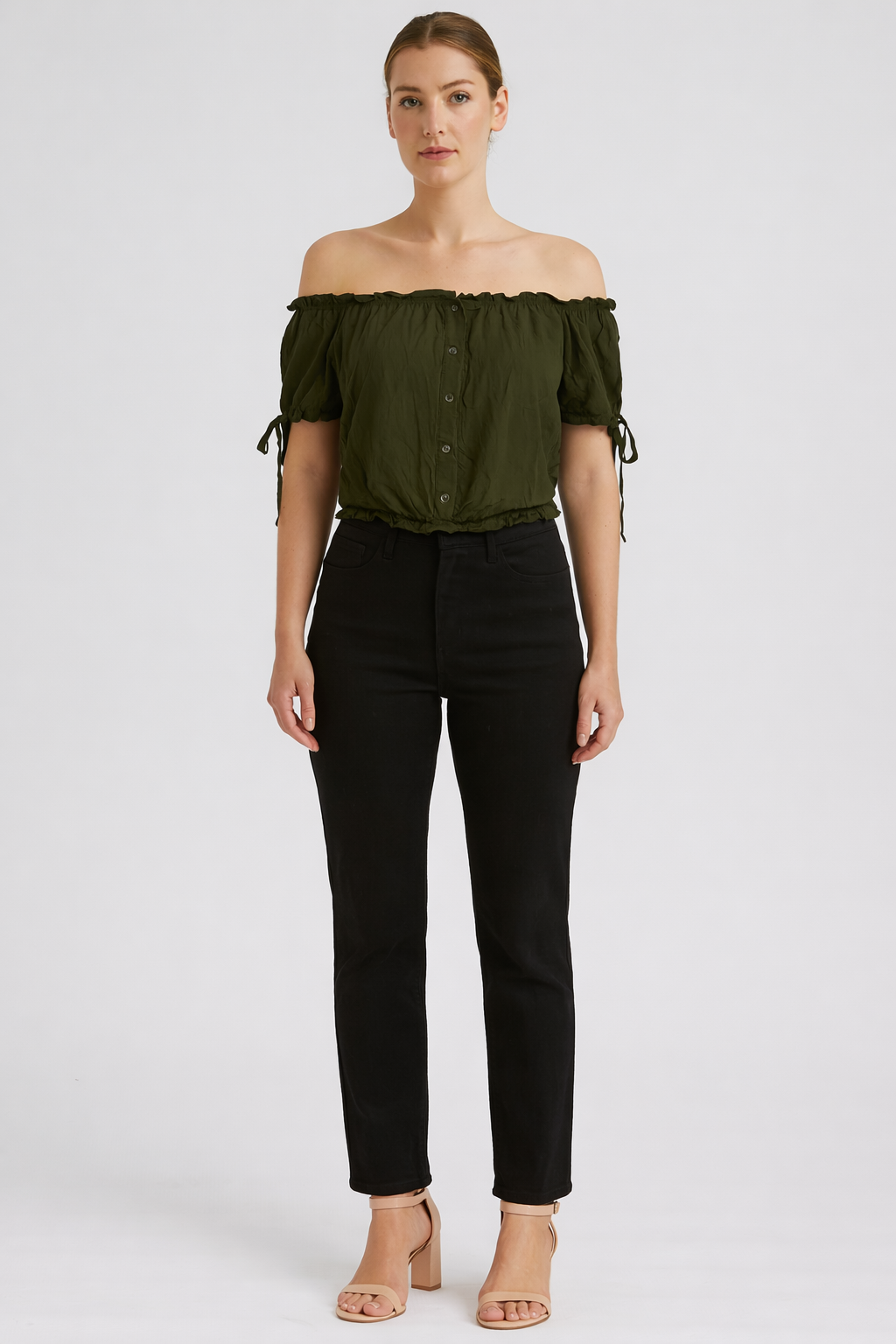 Olive Green Off-Shoulder Crop Top