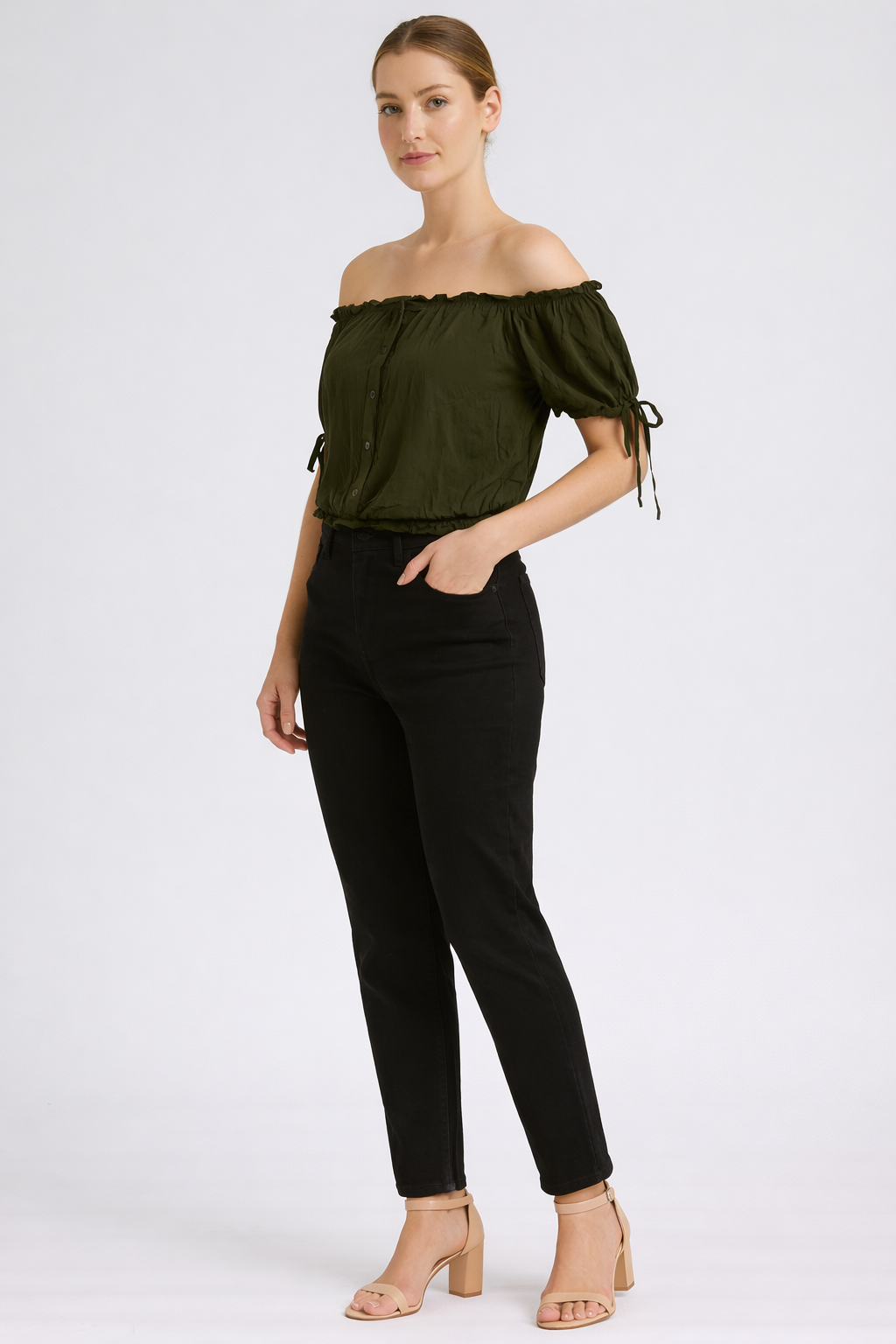 Olive Green Off-Shoulder Crop Top