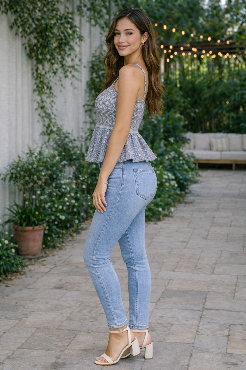 Printed Sleeveless Peplum Top