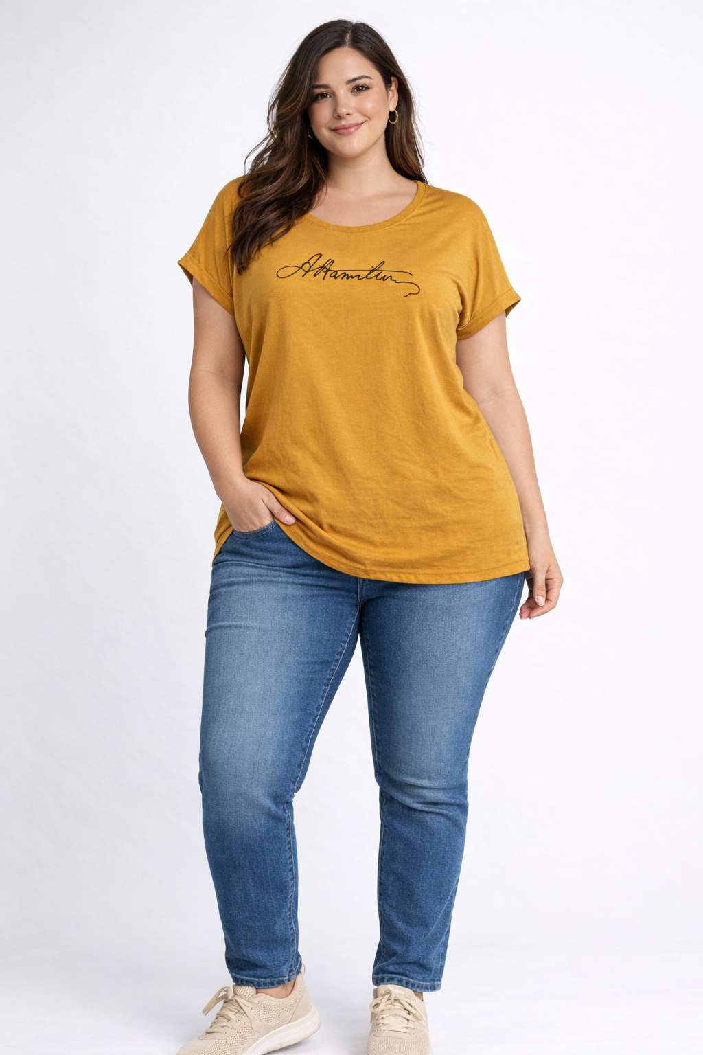 Mustard Yellow Cotton Printed T-Shirt – “Attention” Text | Regular Fit