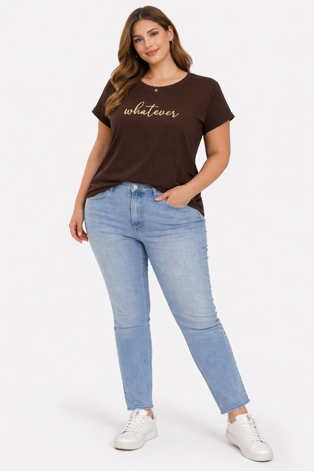 Brown Cotton Printed T-Shirt – “Whatever” Text | Regular Fit