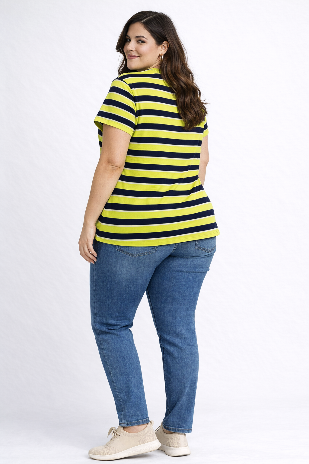 Green & Navy Striped Cotton T-Shirt – “LOVE” Print | Regular Fit