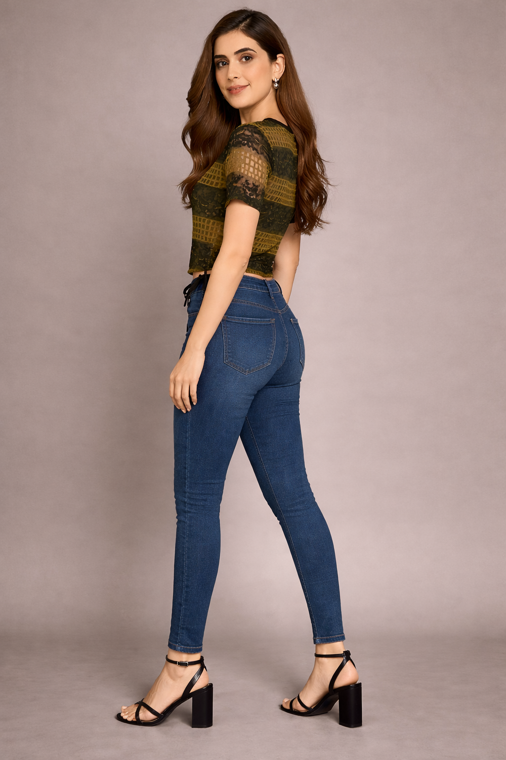 Stylish Black & Olive Printed Crop