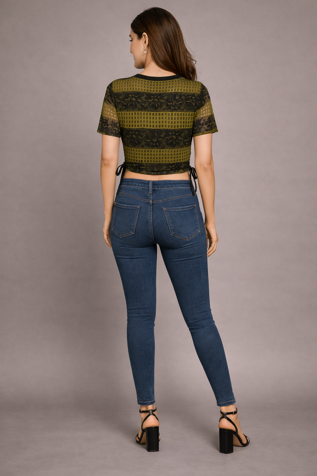 Stylish Black & Olive Printed Crop