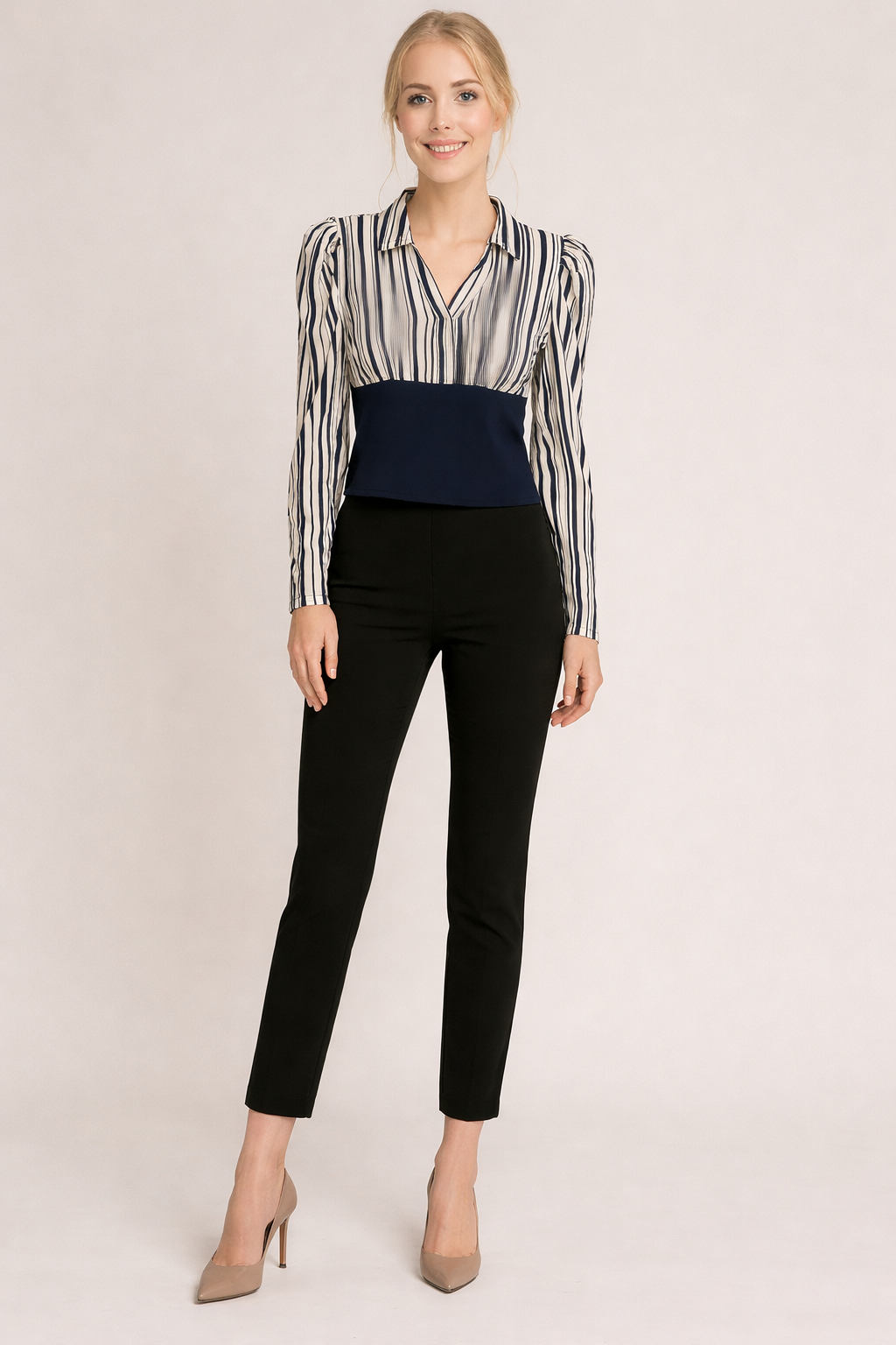 V-Neck Top with Puff Sleeves