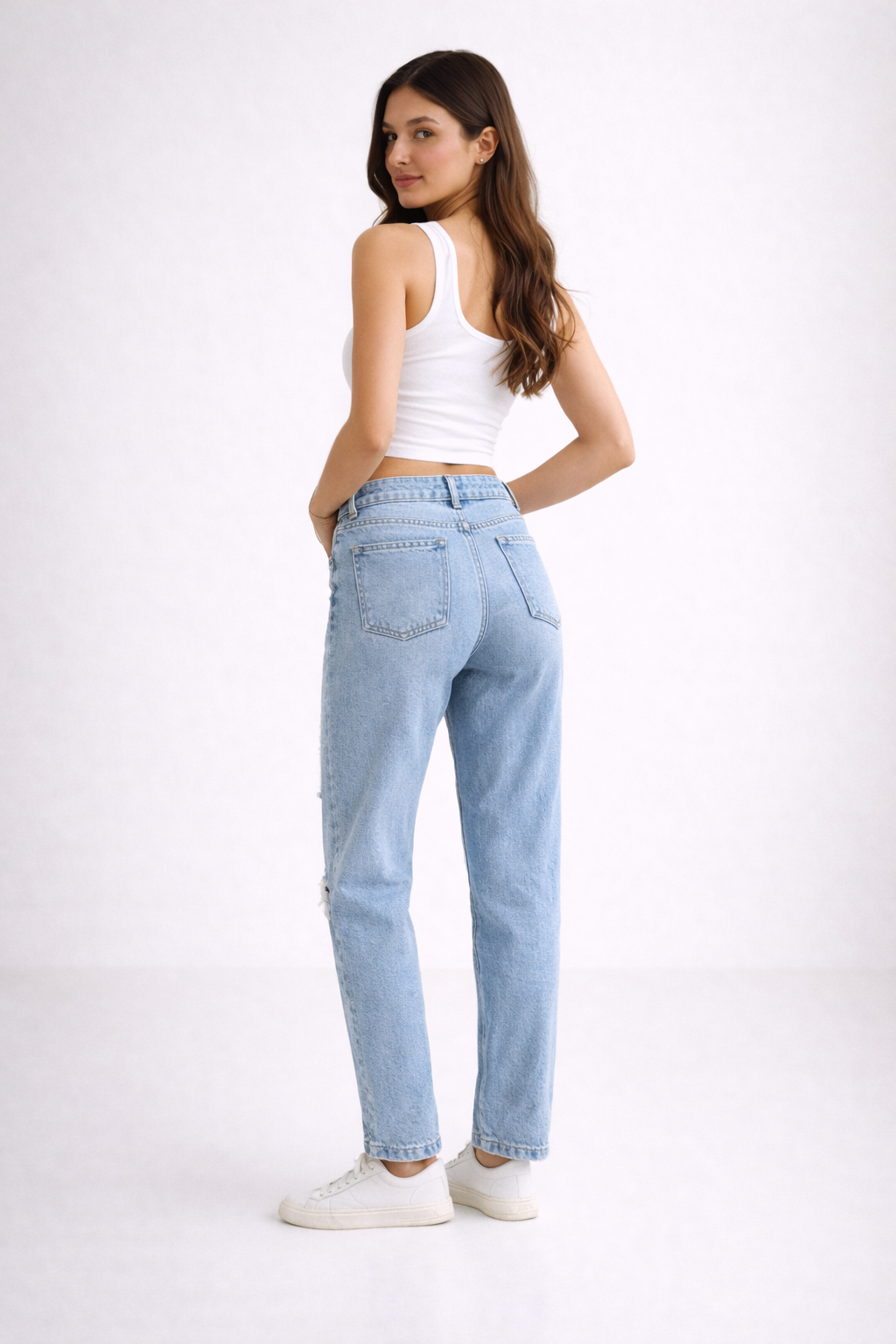 Light Blue High-Waist Ripped Straight Fit Jeans