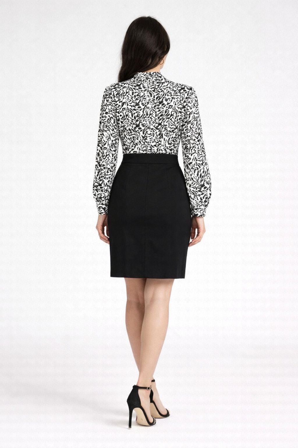 Women’s Black & White Printed Formal Knee-Length Dress