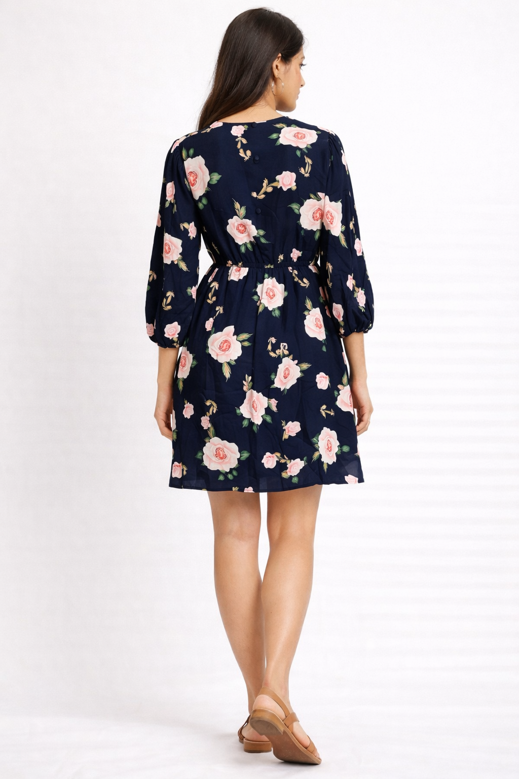Women's Navy Blue Floral Printed Casual Dress