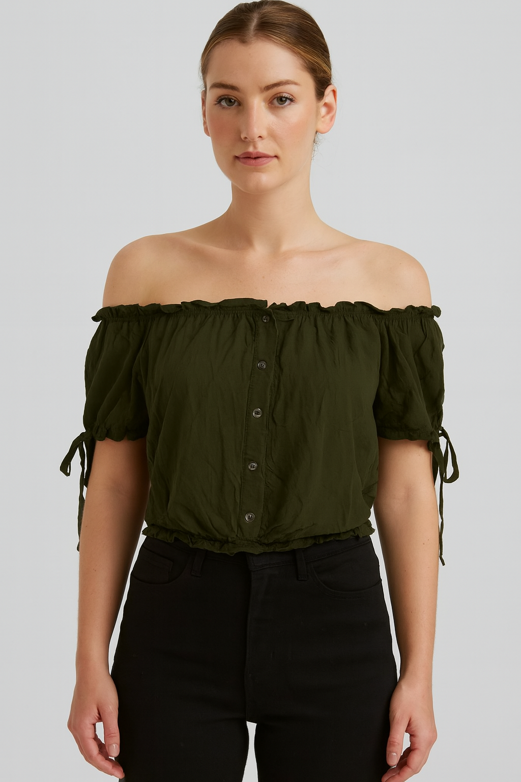 Olive Green Off-Shoulder Crop Top