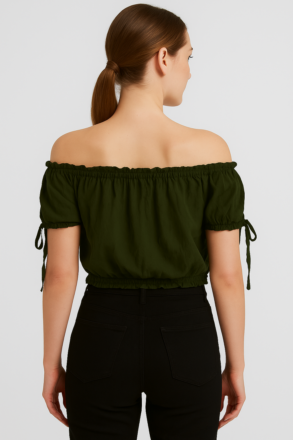 Olive Green Off-Shoulder Crop Top