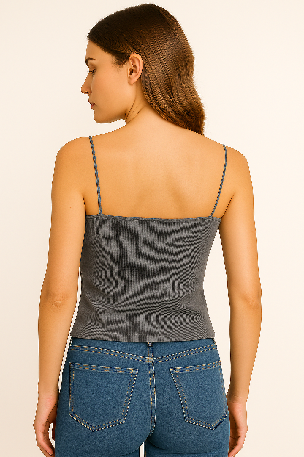 Dark Grey Ribbed Camisole Top