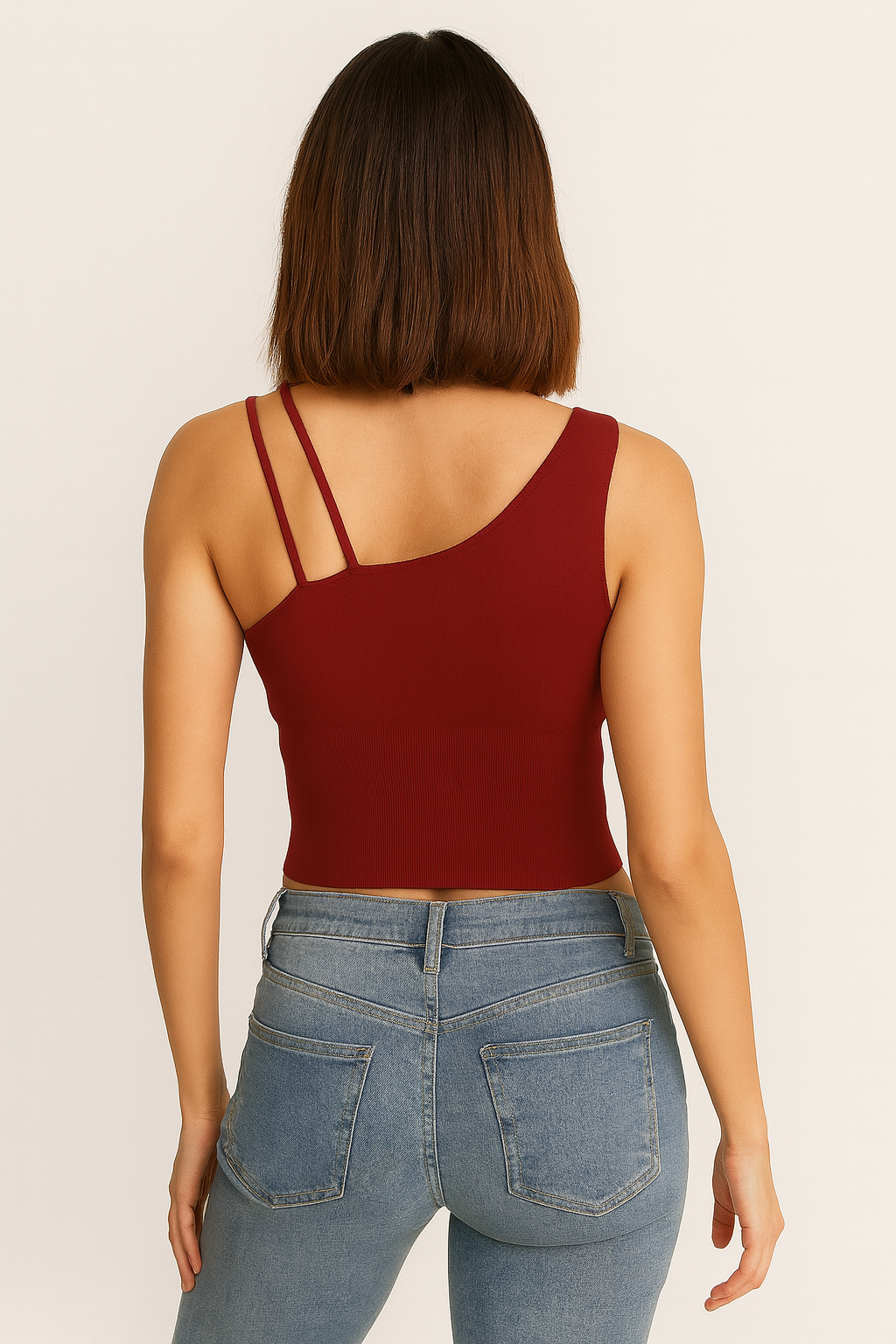 Red Asymmetrical Strap Crop Top
