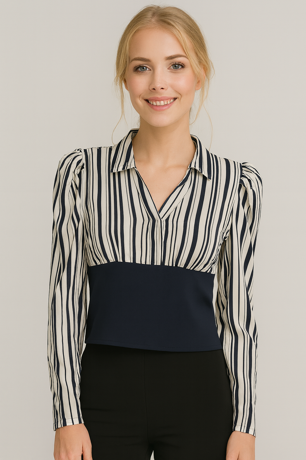 V-Neck Top with Puff Sleeves