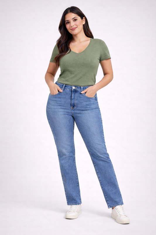 Light Blue Straight Fit Jeans – High Rise Casual Denim