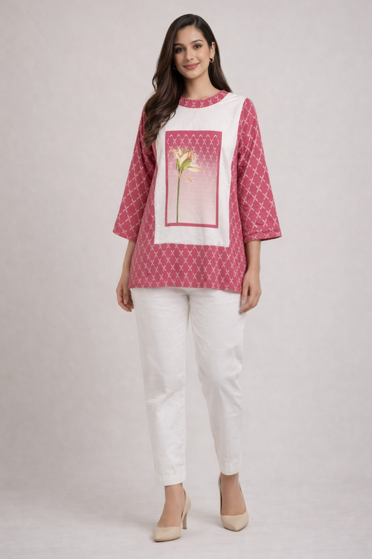 Pink Floral Printed Casual Top