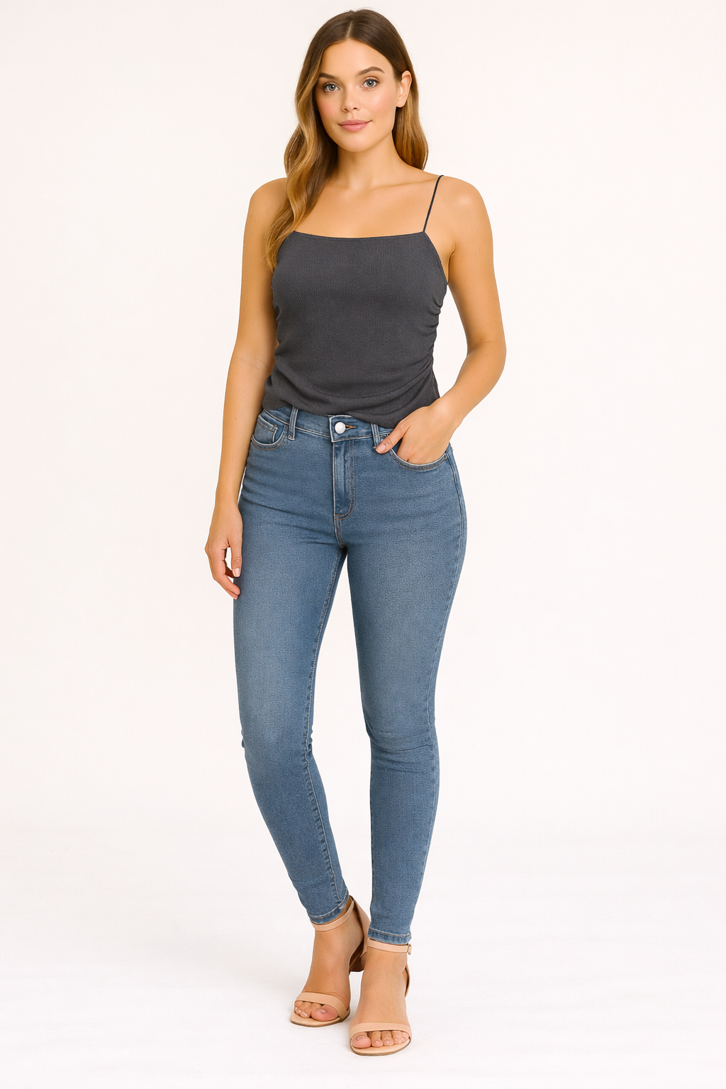 Dark Grey Ribbed Camisole Top
