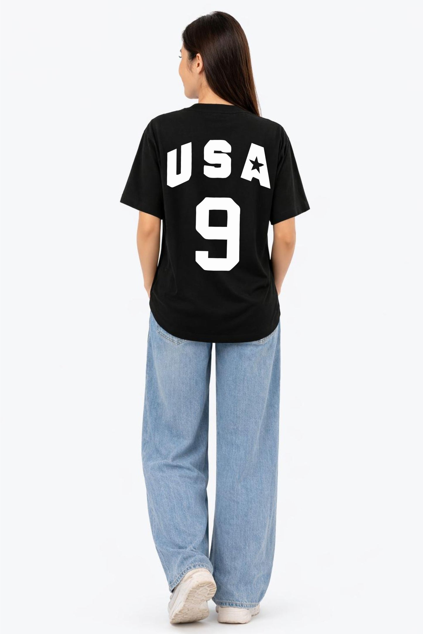 Black Oversized USA Printed T-Shirt