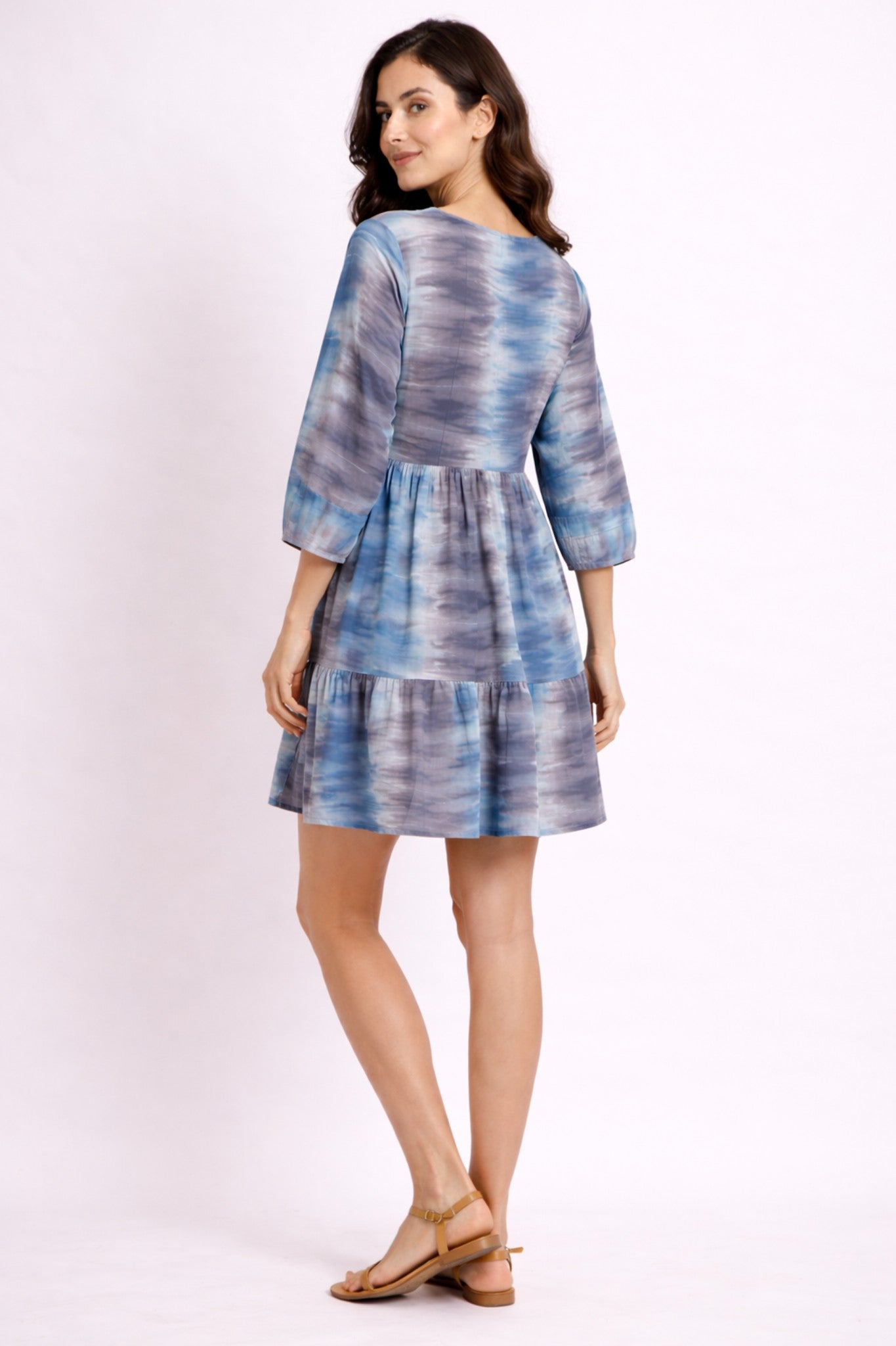 Women Blue & Grey Tie-Dye Casual Summer Dress