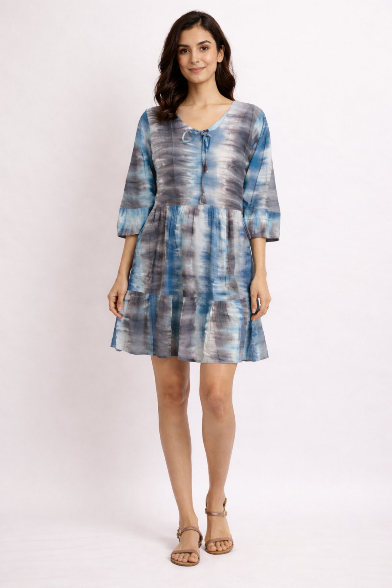 Women Blue & Grey Tie-Dye Casual Summer Dress
