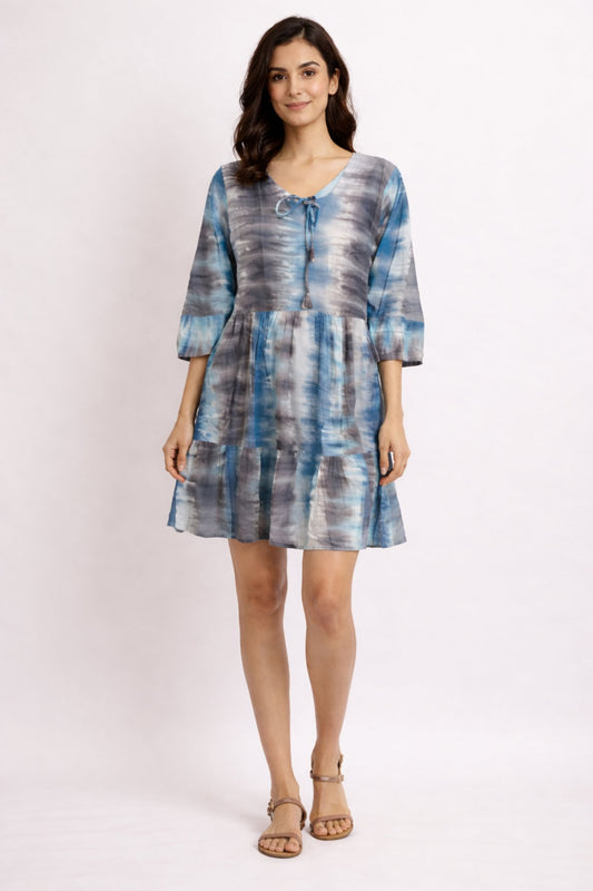 Women Blue & Grey Tie-Dye Casual Summer Dress