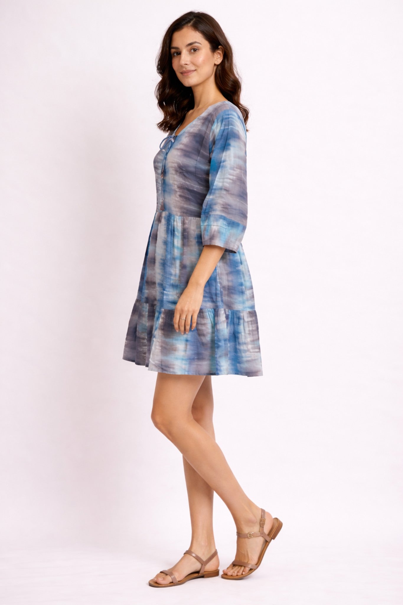 Women Blue & Grey Tie-Dye Casual Summer Dress